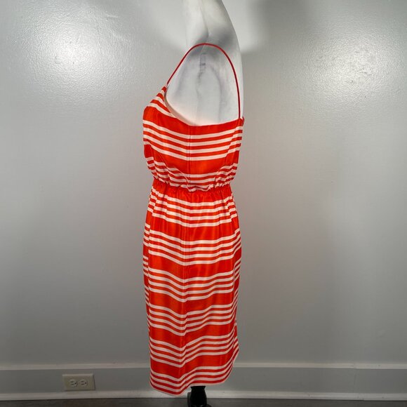 J Crew Orange White Striped Scoop Neck Sleeveless Elastic Waist Dress Size 4 - Picture 7 of 16